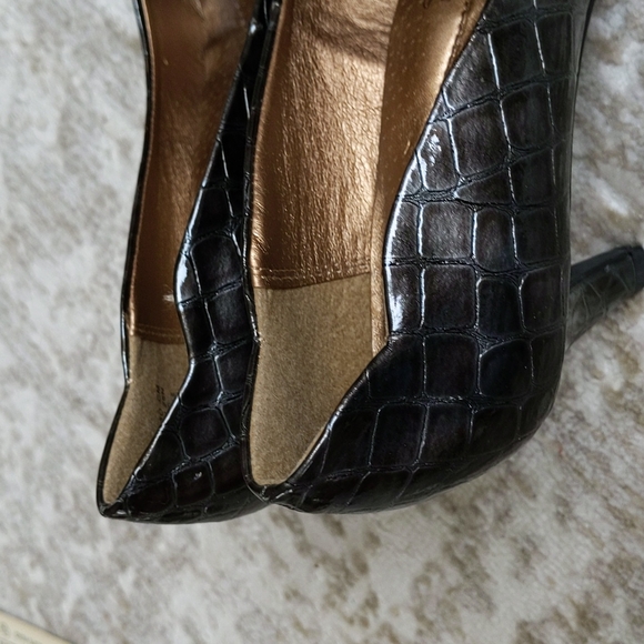 Soft Style Hush Puppies Crocodile Lightweight Heels Pumps 7.5M Black Brown - Picture 13 of 16